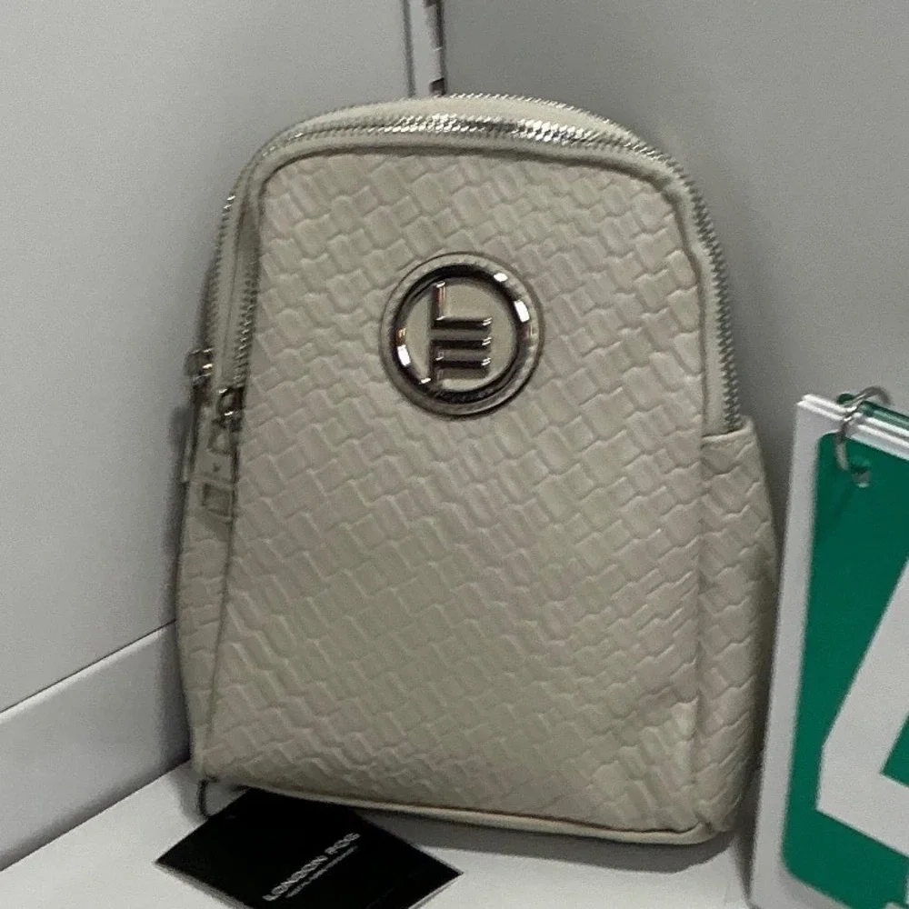 London Fog Broadway Woven Sling Crossbody Bag Stone Cream NWT LFH24757